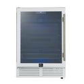 Forno Frescolino 24 Inch Beverage Cooler, White with Antique Brass Handles, with LED Lighting, Triple Glass Door, 188 Can Capacity, Built-In or Freestanding