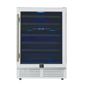 Forno Bacchino 24 Inch Wine Cooler, White with Antique Brass Handles, with LED Lighting, Triple Glass Door, 51 Bottle Capacity, Built-In or Freestanding
