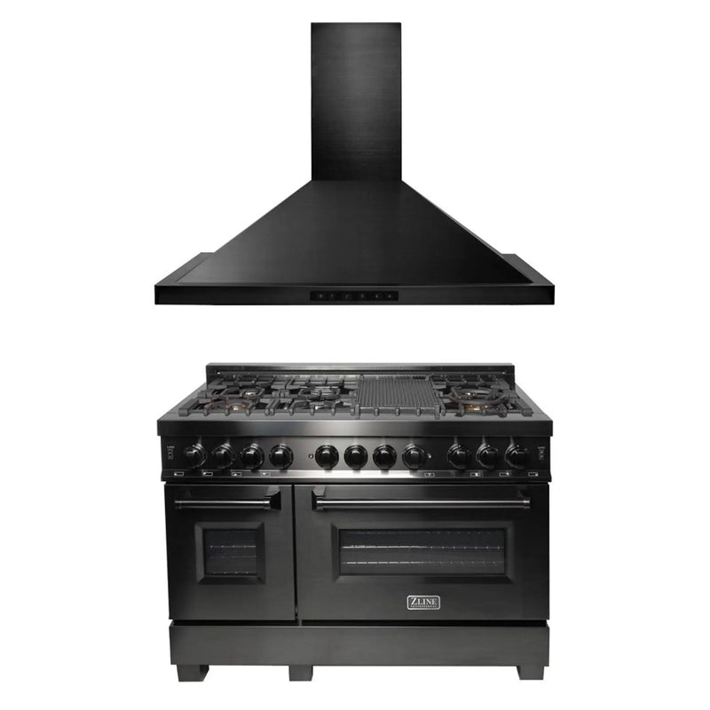 ZLINE 48 in. Kitchen Package with Black Stainless Steel Dual Fuel Range and Convertible Vent Range Hood (2KP-RABRH48) Zline