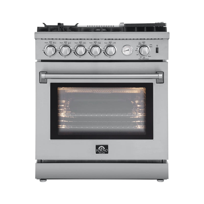 Forno 30-Inch Lazio Gas Range with 5 Sealed Burner, Air Fryer, Wok Ring, & Rever Forno