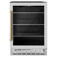 ZLINE Autograph Edition 24 in. Monument 154 Can Beverage Fridge in Stainless Steel with Polished Gold Accents