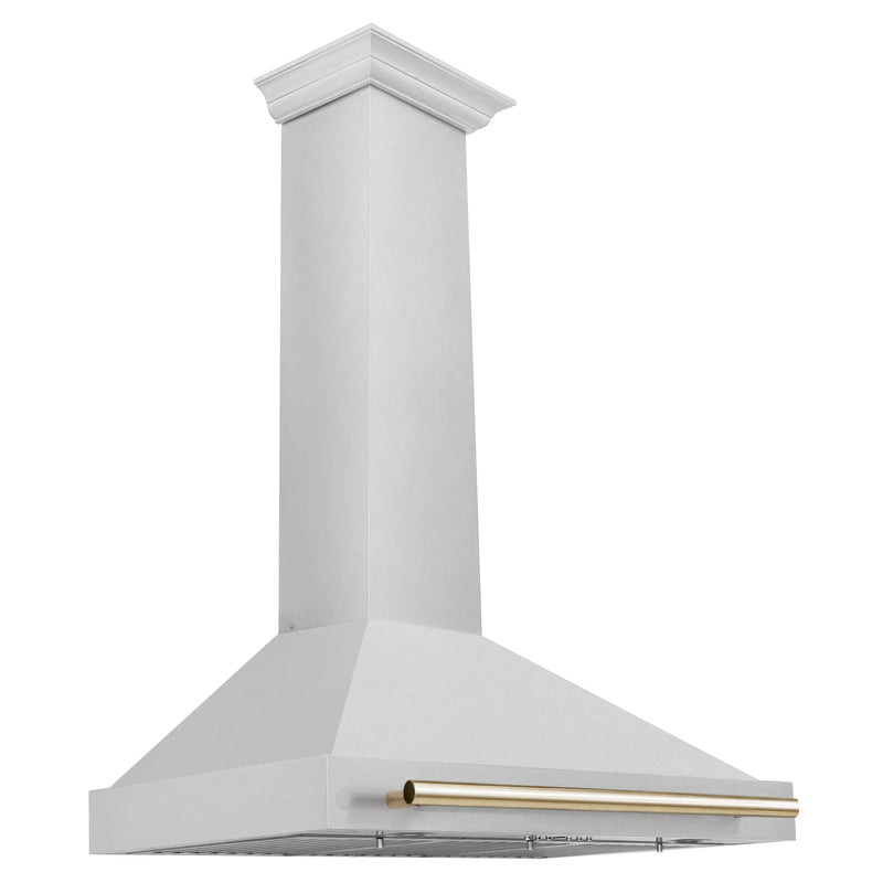 ZLINE 36 in. Autograph Edition Convertible Fingerprint Resistant Satin Stainless Steel Range Hood with Champagne Bronze Handle (KB4SNZ-36-CB) Zline