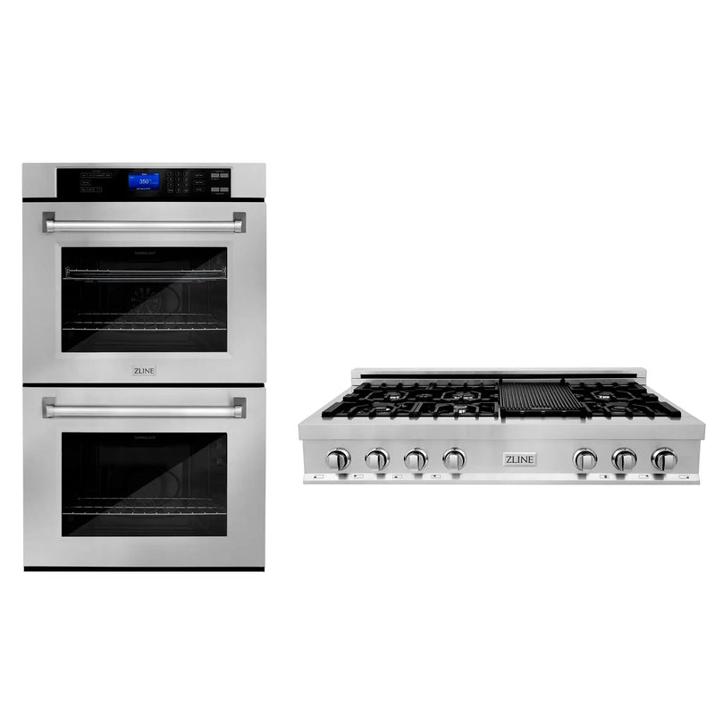 ZLINE Kitchen Package with 48 in. Stainless Steel Rangetop and 30 in. Double Wall Oven Zline