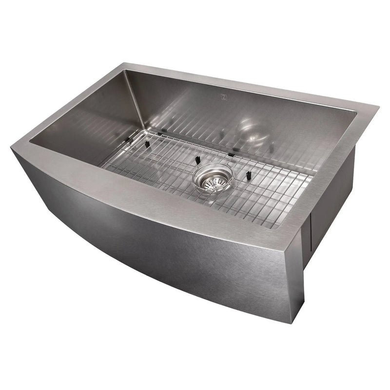 ZLINE 33 in. Vail Farmhouse Apron Mount Single Bowl Stainless Steel Kitchen Sink with Bottom Grid (SAS-33) Zline