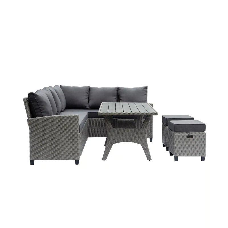 Deko Living Outdoor Wicker Patio Sectional Sofa & Ottoman Set with Table (COP300 Deko Living