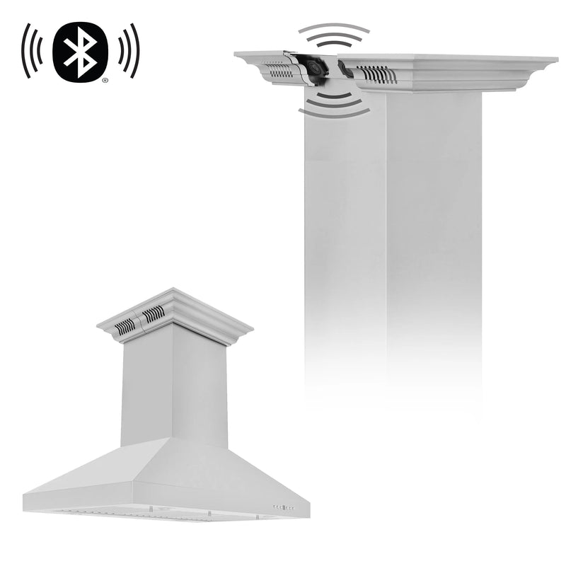 48" ZLINE CrownSound™Ducted Vent Island Mount Range Hood in Stainless Steel with Built-in Bluetooth Speakers (KL3iCRN-BT-48) Zline
