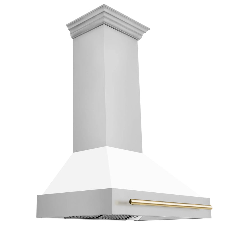 ZLINE Autograph Edition 36" Stainless Steel Range Hood with White Matte Shell and Matte Black Handle (8654STZ-WM36-MB) Zline