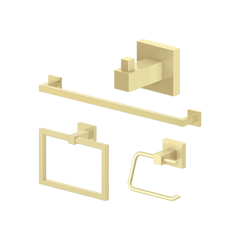 ZLINE Bliss Bathroom Accessories Package with Towel Rail, Hook, Ring and Toilet Paper Holder in Polished Gold Zline