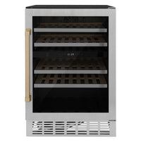 ZLINE Autograph Edition 24 in. Monument Dual Zone 44-Bottle Wine Cooler in Stainless Steel with Champagne Bronze Accents