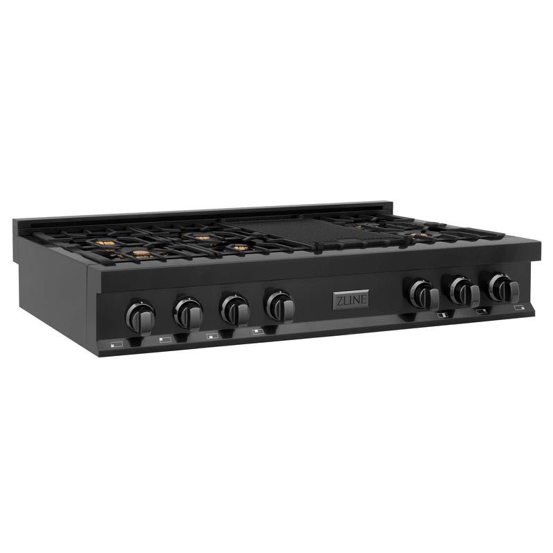 ZLINE 48 in. Legacy Gas Rangetop with 6 Brass Burners and Porcelain Cooktop in Black Stainless Steel (RTB-BR-48) Zline