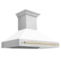 ZLINE Autograph Edition 48 in. Stainless Steel Range Hood with White Matte Shell and Champagne Bronze Accent Handle