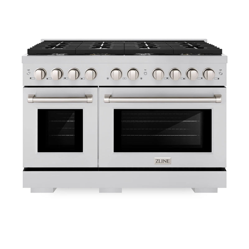 ZLINE 48 in. 6.7 cu. ft. Paramount Double Oven Gas Range with 8 Burner Cooktop in Stainless Steel (SGR48) Zline