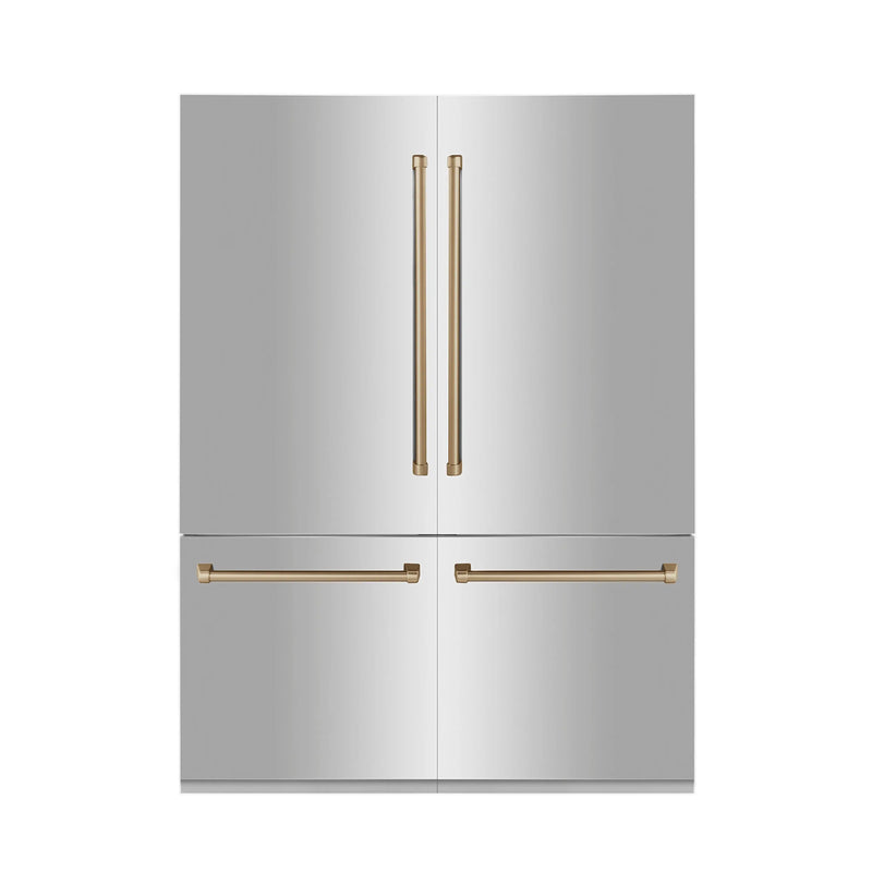 ZLINE Autograph Edition 60 in. 32.2 cu. ft. French Door Built-In Bottom Freezer Refrigerator with Water Dispenser and Ice Maker in Stainless Steel with Champagne Bronze Accents (RBIVZ-304-60-CB) Zline