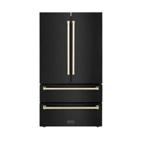 ZLINE 36" Autograph Edition 22.5 cu. ft Freestanding French Door Refrigerator with Ice Maker in Fingerprint Resistant Black Stainless Steel with Champagne Bronze Accents
