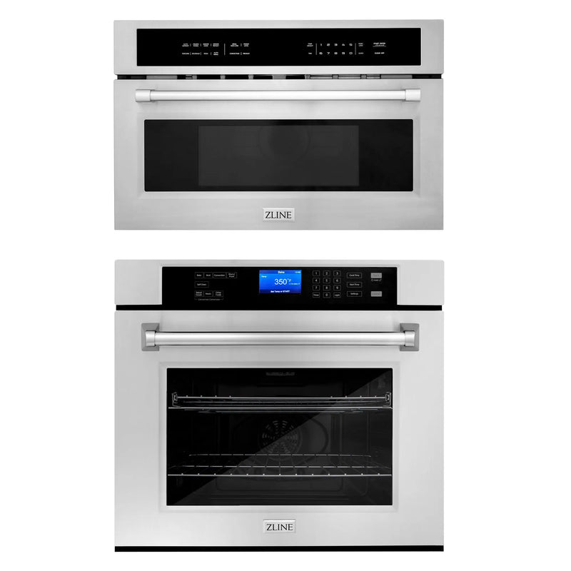 ZLINE Stainless Steel 30 in. Built-in Convection Microwave Oven and 30 in. Single Wall Oven with Self Clean (2KP-MW30-AWS30) Zline