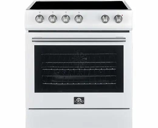 Forno Leonardo Espresso 30-Inch Electric Range with 5.0 cu. Ft. Electric Oven in White in Stainless Steel Handle (FFSEL6012-30WHT) Forno