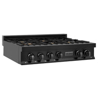 ZLINE 36 in. Porcelain Gas Rangetop in Black Stainless Steel with 6 Gas Brass Burners
