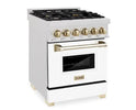 ZLINE Autograph Edition 24 in. 2.8 cu. ft. Legacy Dual Fuel Range with 4 Burner Gas Cooktop and Electric Convection Oven in Satin Stainless Steel with White Matte Door and Champagne Bronze Accents (RASZ-WM-24-CB)