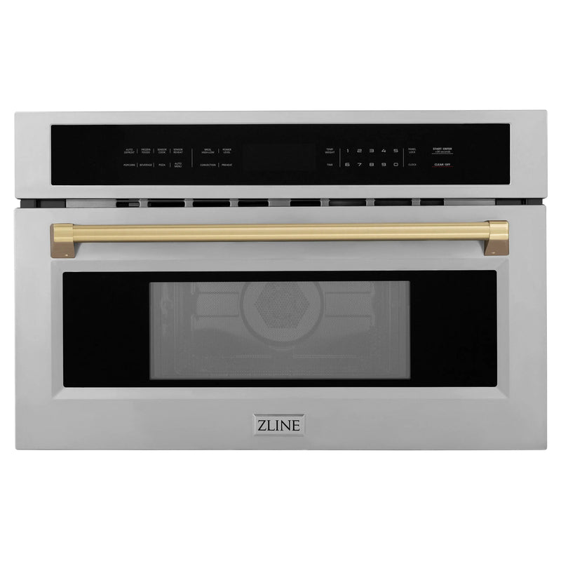 ZLINE Autograph Edition 30 in. 1.6 cu ft. Built-in Convection Microwave Oven in Satin Stainless Steel and Champagne Bronze Accents (MWOZ-30-SS-CB) Zline