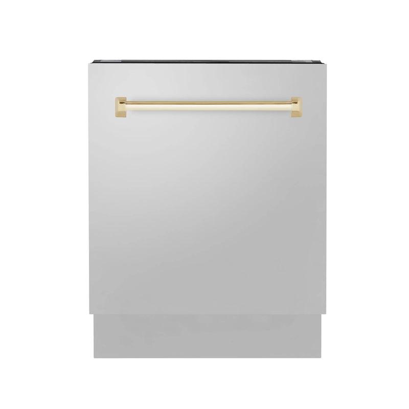 ZLINE Autograph Edition 24" Tallac Series 3rd Rack Top Control Built-In Tall Tub Dishwasher in Black Stainless Steel with Champagne Bronze Handle, 51dBa (DWVZ-BS-24-CB) Zline