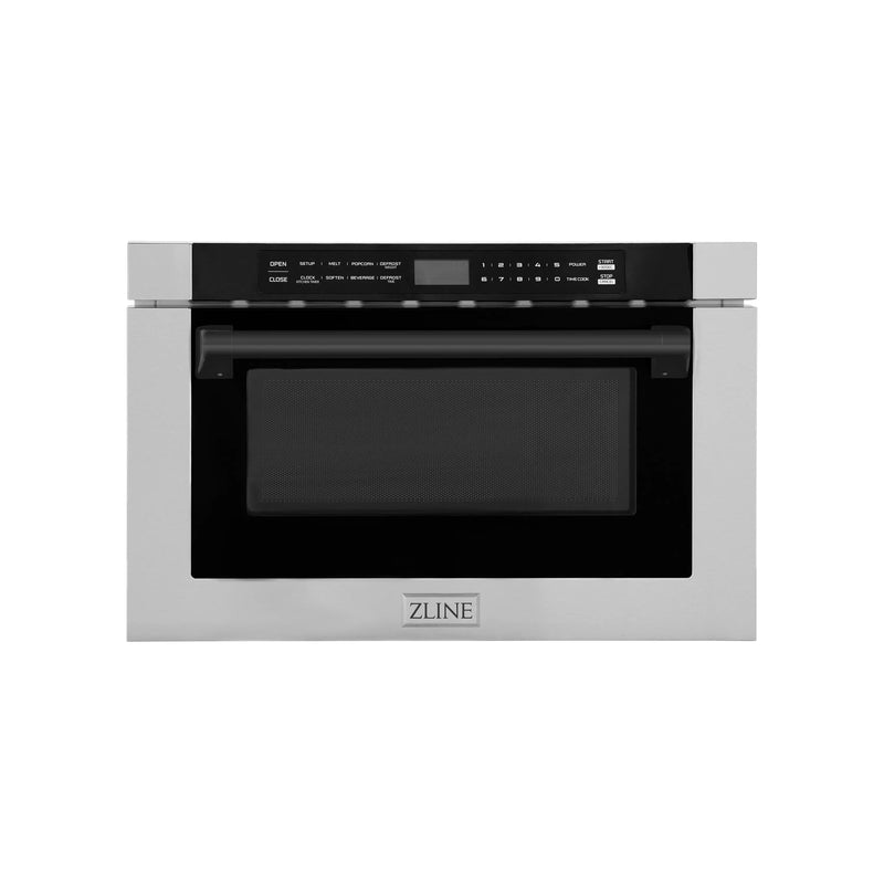 ZLINE Autograph Edition 24" 1.2 cu. ft. Built-in Microwave Drawer with a Traditional Handle in Stainless Steel and Matte Black Accents (MWDZ-1-H-MB) Zline