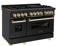 ZLINE Autograph Edition 48" 6.0 cu. ft. Dual Fuel Range with Gas Stove and Electric Oven in Black Stainless Steel with Champagne Bronze Accents