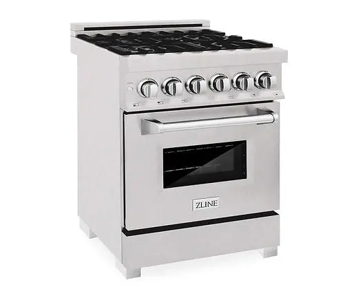 ZLINE 24 in. 2.8 cu. ft. Legacy Dual Fuel Range with 4 Burner Gas Cooktop and Electric Convection Oven in Satin Stainless Steel (RAS-SN-24) Zline