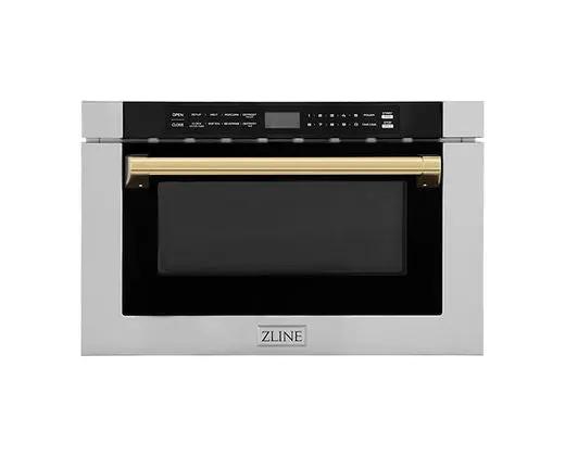 ZLINE Autograph Edition 24" 1.2 cu. ft. Built-in Microwave Drawer with a Traditional Handle in Stainless Steel and Champagne Bronze Accents (MWDZ-1-H-CB) Zline