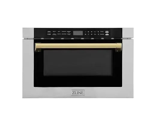 ZLINE Autograph Edition 24 in. 1.2 cu. ft. Built-in Microwave Drawer with a Traditional Handle in Stainless Steel and Polished Gold Accents (MWDZ-1-H-G) Zline