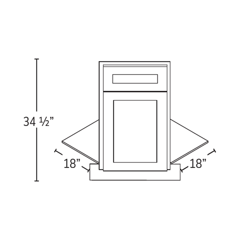 Forevermark diagonal corner sink front frame, door and toe kick — catalog drawing