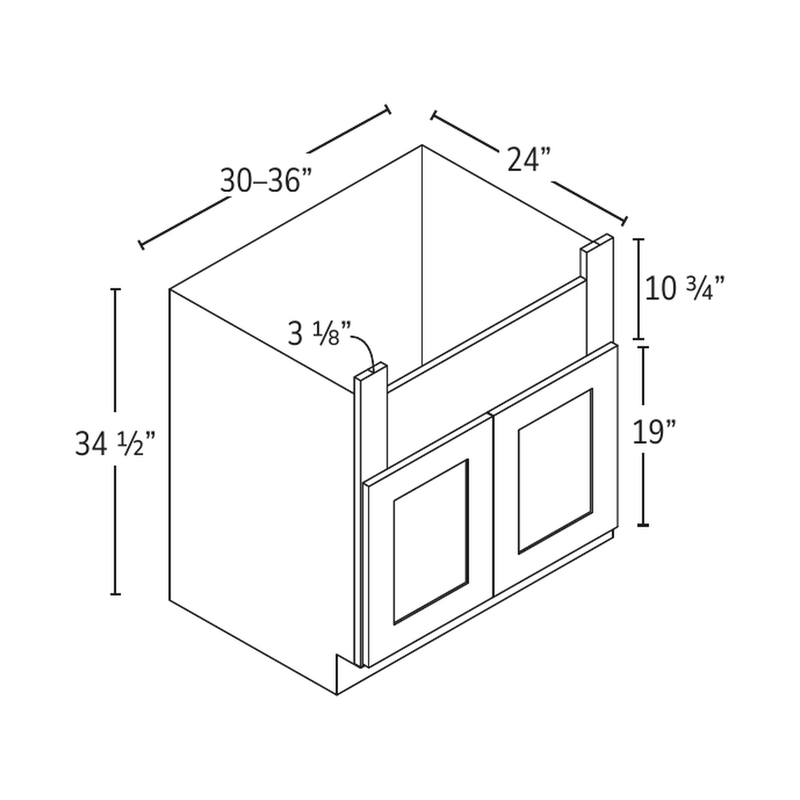 Forevermark farm sink base cabinet — catalog drawing