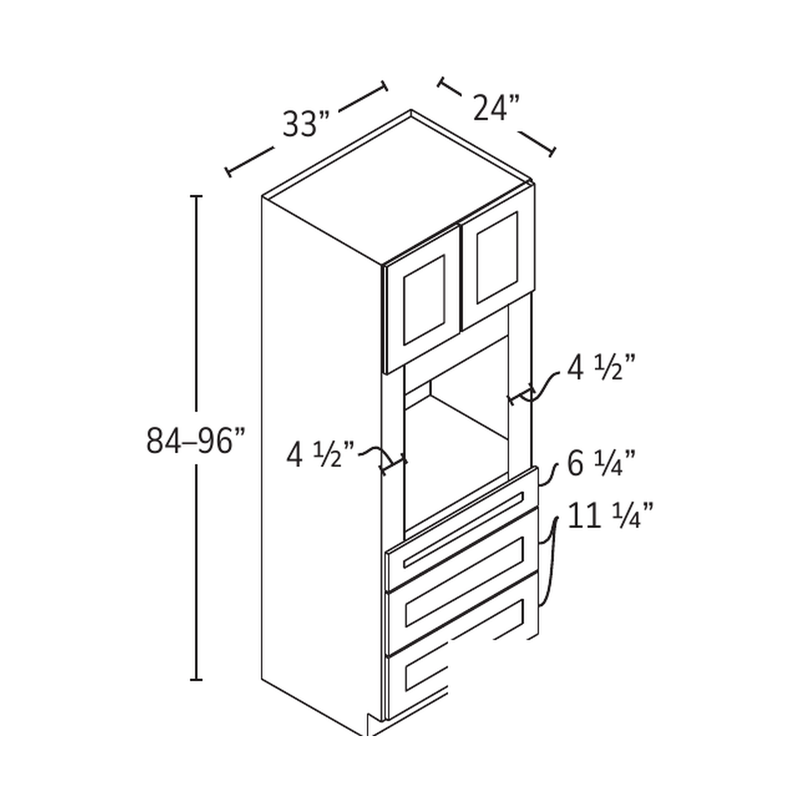 Forevermark oven cabinet with drawers — catalog drawing