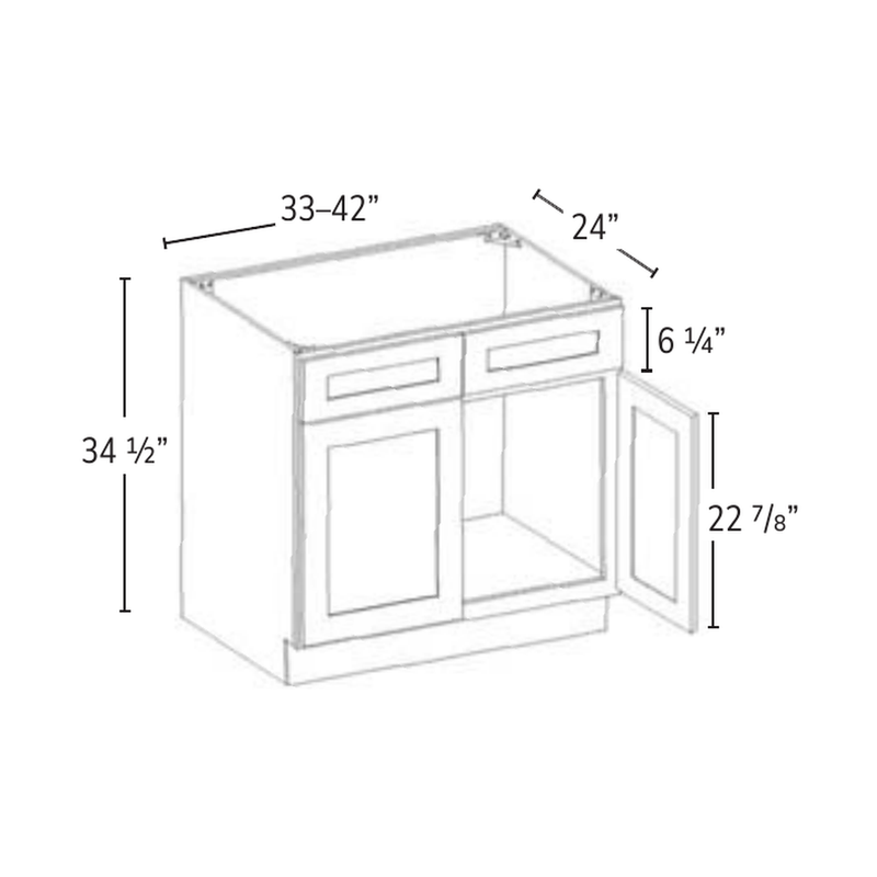Forevermark sink base cabinet (33–42 in.) — catalog drawing
