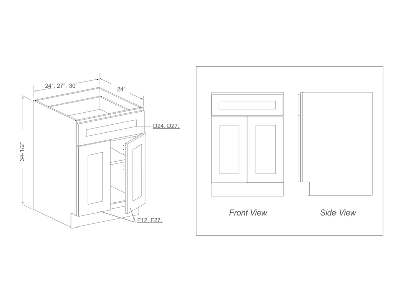 Cabinet drawing — front and side views