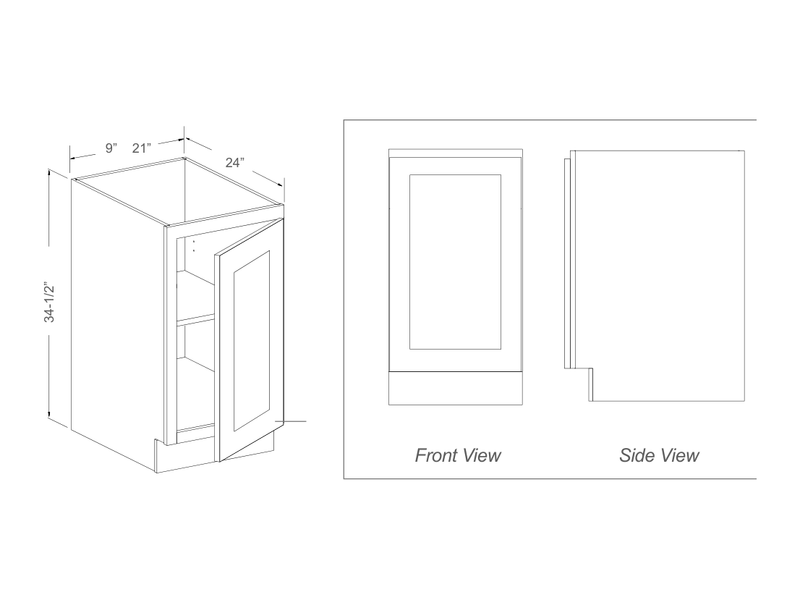 Cabinet drawing — front and side views