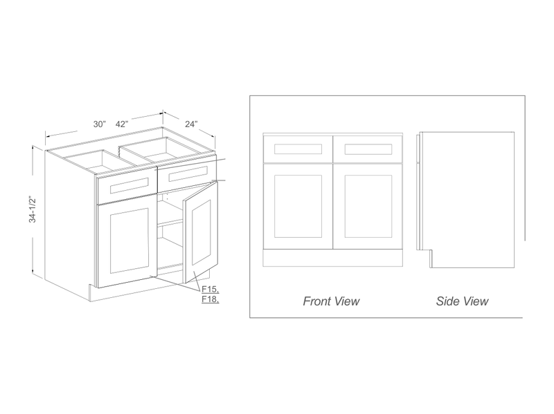 Cabinet drawing — front and side views