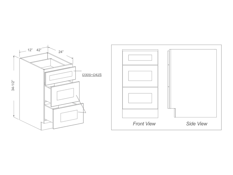 Cabinet drawing — front and side views