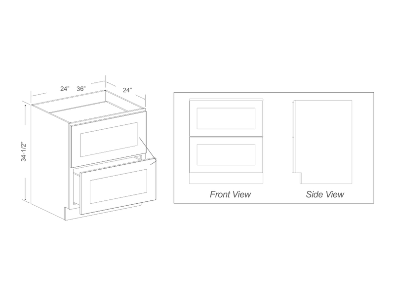 Cabinet drawing — front and side views