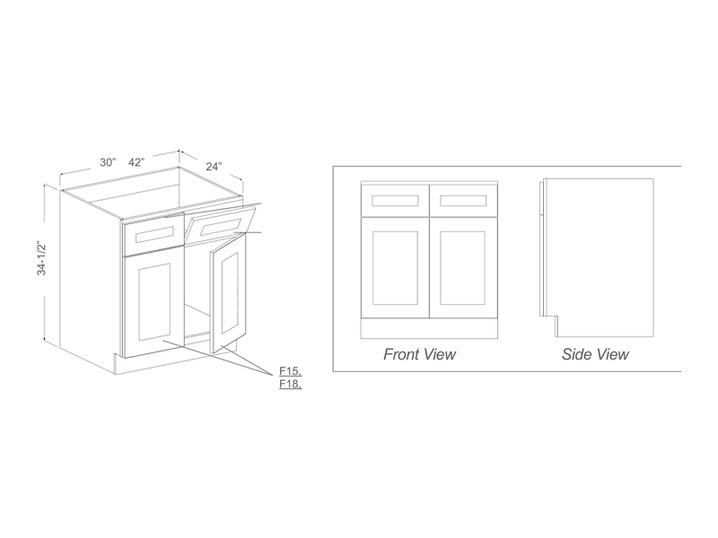 Cabinet drawing — front and side views