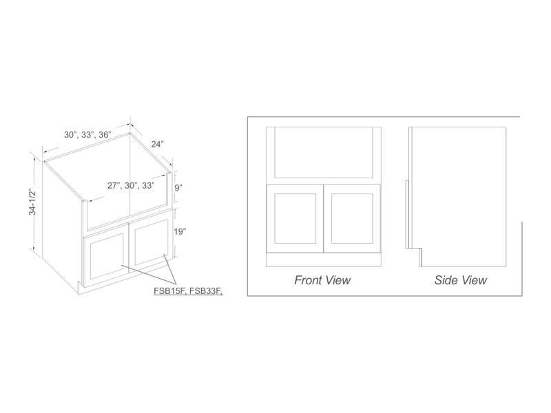 Cabinet drawing — front and side views