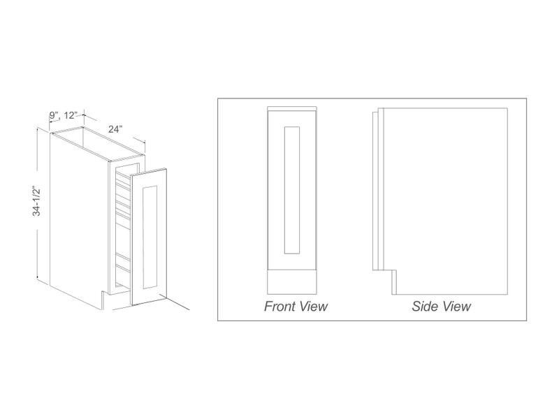 Cabinet drawing — front and side views