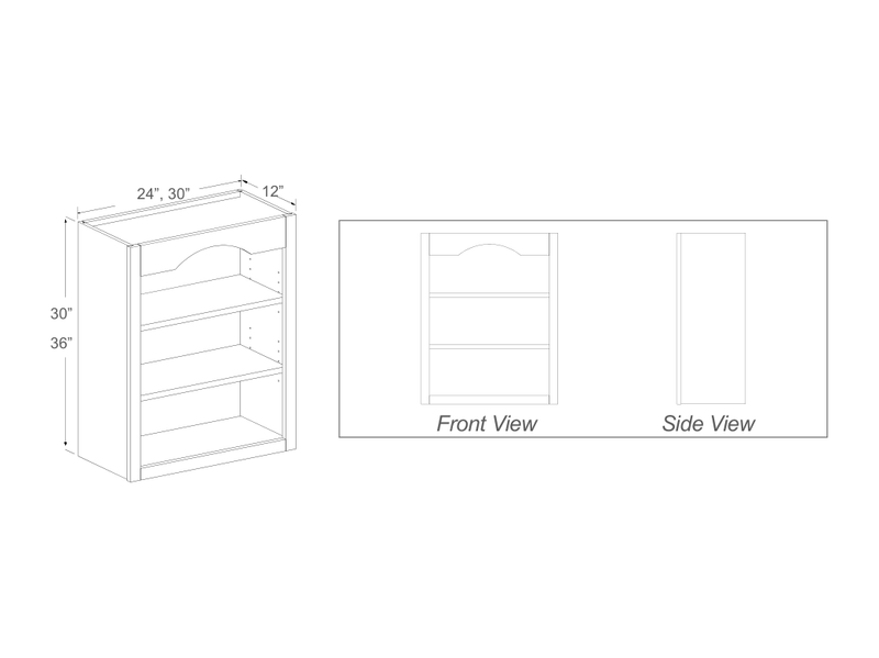 Cabinet drawing — front and side views