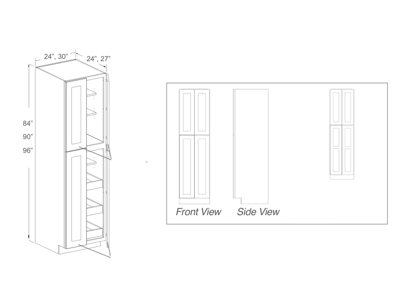 Cabinet drawing — front and side views