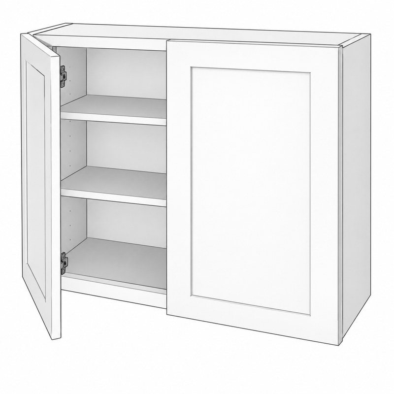 Classic White Shaker wall double reference illustration; dimensions and final configuration vary by SKU (W3640).