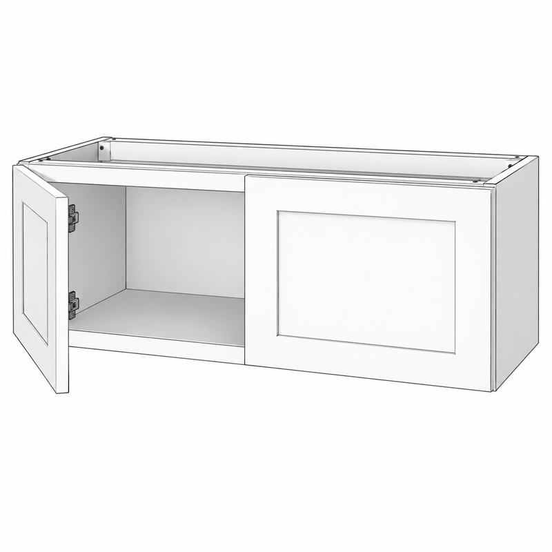 Classic White Shaker wall low reference illustration; dimensions and final configuration vary by SKU (W3618).
