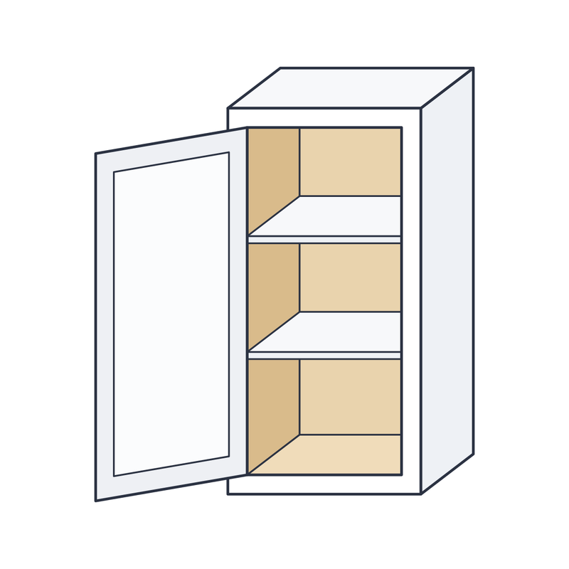 Classic White Shaker Wall Cabinet – Single Door (W1536) — natural plywood interior, finished shelves