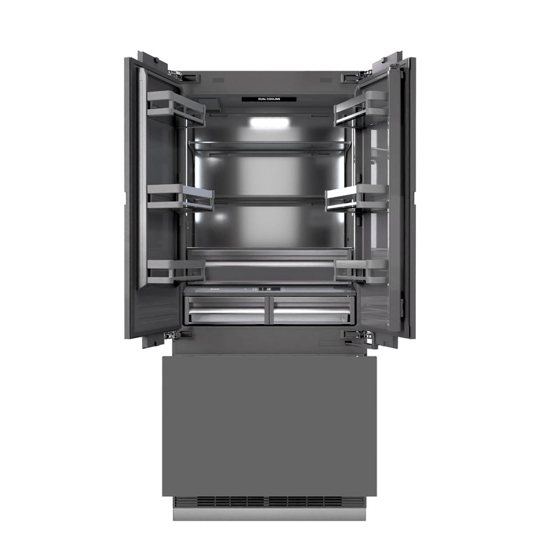 ZLINE Autograph Edition 36 in. 19.6 cu. ft. Panel Ready French Door Built-In Bottom Freezer Refrigerator with Water Dispenser and Ice Maker with Graphite Gray Interior and Champagne Bronze Accents (GRBIVZ-36-CB) ZLINE