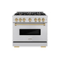 ZLINE Autograph Edition 36 in. 5.2 cu. ft. Classic Gas Range with 6 Burner Cooktop and Convection Gas Oven in Stainless Steel and Champagne Bronze Accents (CGRZ-36-CB)