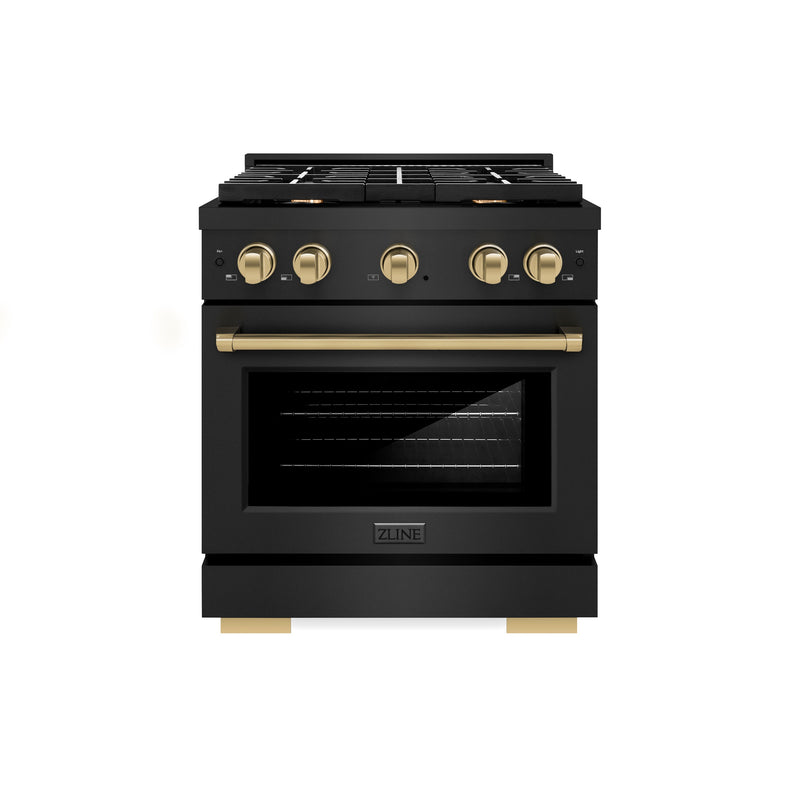 ZLINE SDRBZ-30-CB Autograph Edition 30 in. Dual Fuel Range in Black Stainless Steel