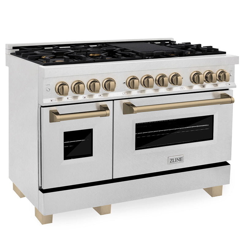 ZLINE Autograph Edition 48 in. 6.0 cu. ft. Legacy Dual Fuel Range with 7 Burner Gas Cooktop and 2 Electric Ovens in Sati